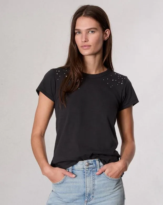Women TShirts Rag and Bone Studded Cotton TShirt Black