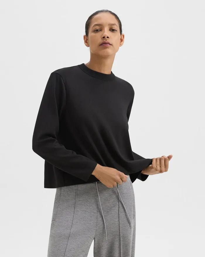 Women TShirts Tank Tops Theory ALine Sweatshirt In DoubleKnit Jersey Black