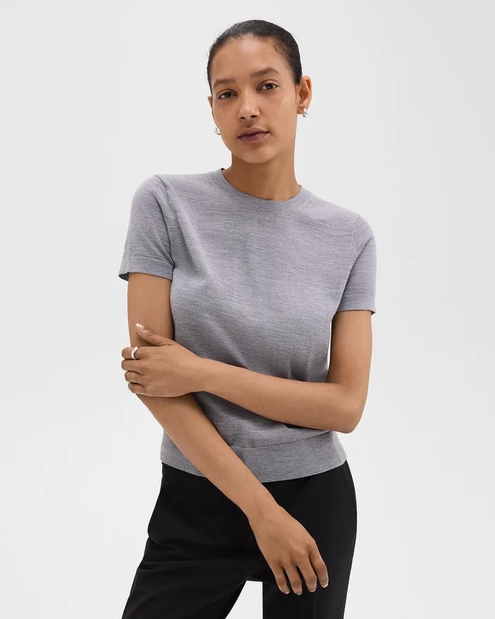 Women TShirts Tank Tops Theory Sweater Tee In Regal Wool Cool Heather Grey