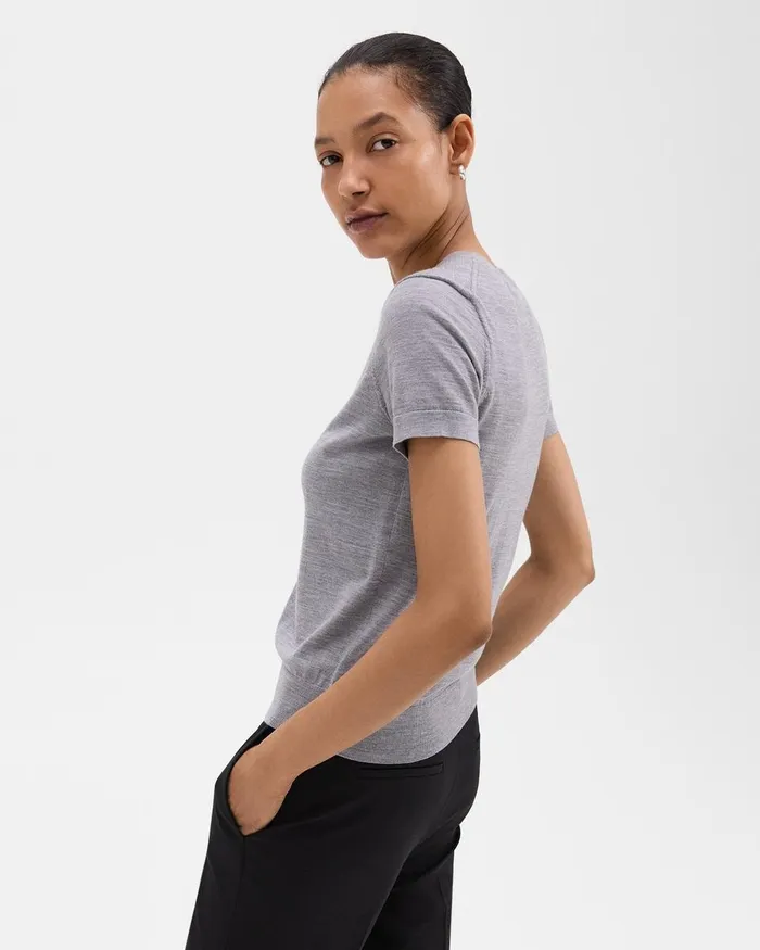Women TShirts Tank Tops Theory Sweater Tee In Regal Wool Cool Heather Grey