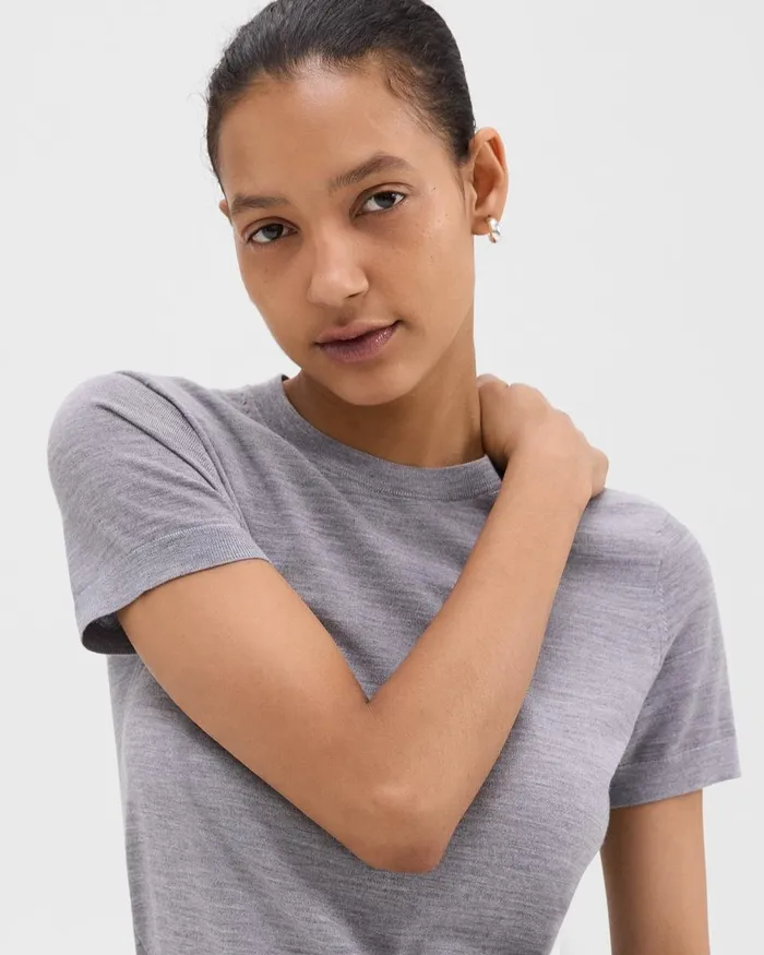 Women TShirts Tank Tops Theory Sweater Tee In Regal Wool Cool Heather Grey