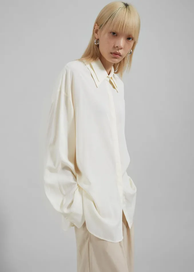 Women Tali Double Collar Shirt 8211 Ivory The Frankie Shop Tops