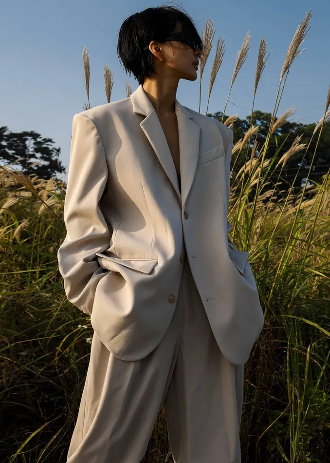 Women Tansy Oversized Blazer 8211 Beige The Frankie Shop Outerwear