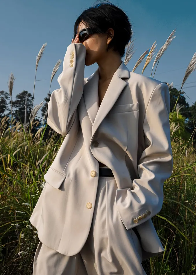 Women Tansy Oversized Blazer 8211 Beige The Frankie Shop Outerwear