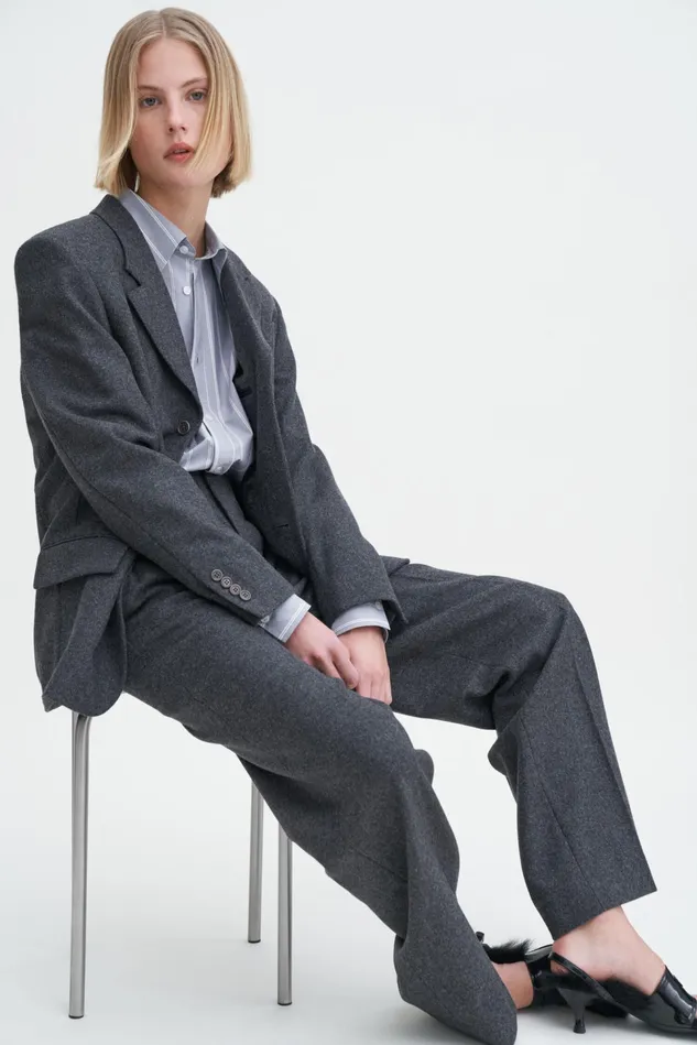 Women Tapered Flannel Trousers Anthracite Melange Filippa K Trousers