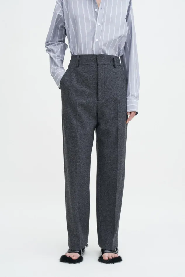 Women Tapered Flannel Trousers Anthracite Melange Filippa K Trousers