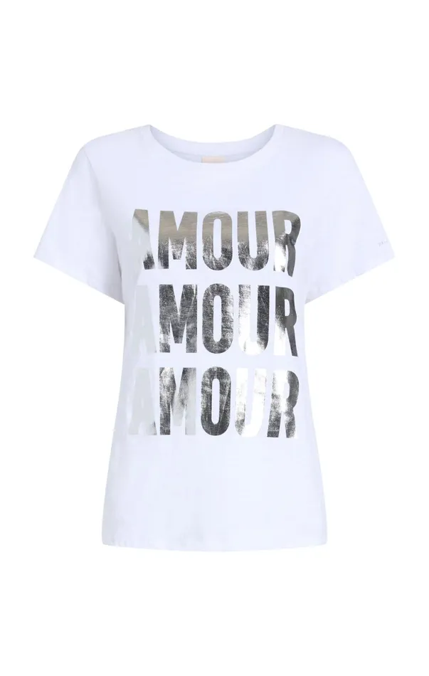 Women Tees and Pullovers Cinq Sept Amour Amour Amour Foiled Tee Whitesilver