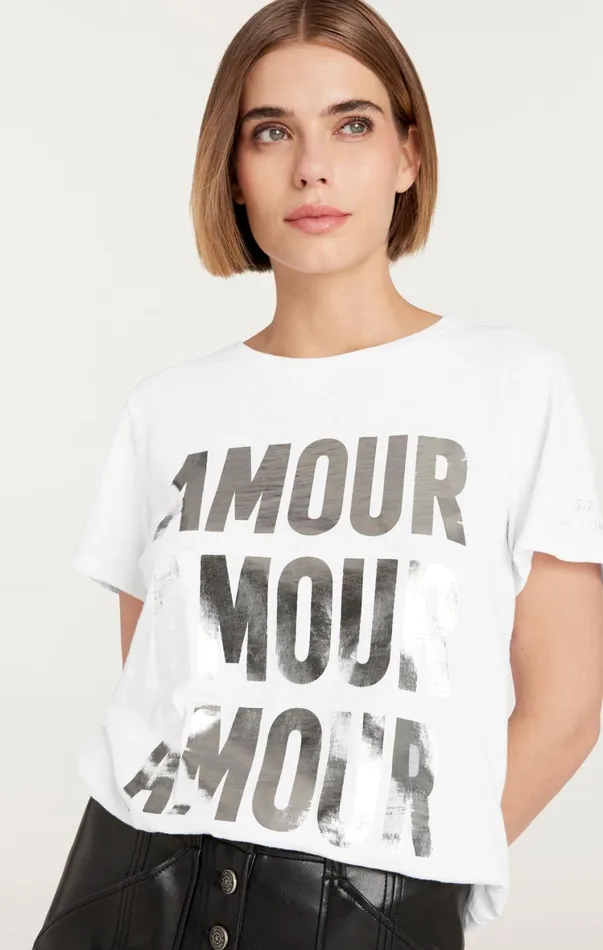 Women Tees and Pullovers Cinq Sept Amour Amour Amour Foiled Tee Whitesilver