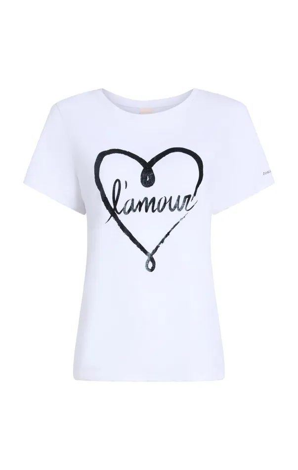 Women Tees and Pullovers Cinq Sept Doodled L039amour Tee Whiteblack
