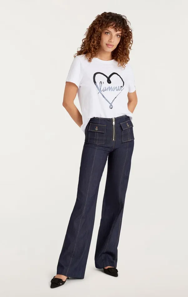 Women Tees and Pullovers Cinq Sept Doodled L039amour Tee Whiteblack