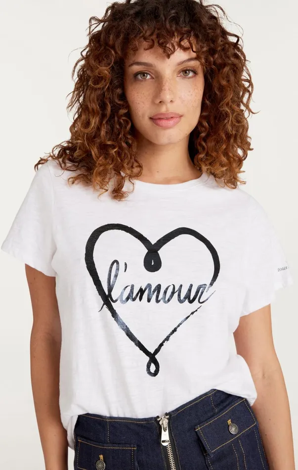 Women Tees and Pullovers Cinq Sept Doodled L039amour Tee Whiteblack