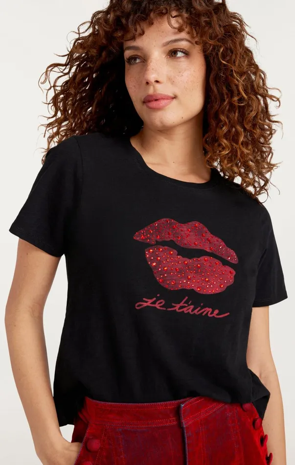 Women Tees and Pullovers Cinq Sept Kisses Je Taime Shrunken Tee Blackrosewood