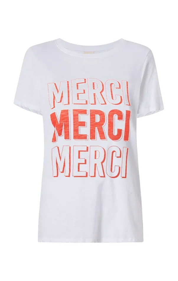 Women Tees and Pullovers Cinq Sept Pop Up Merci Merci Merci Tee Whitecherry Tomato