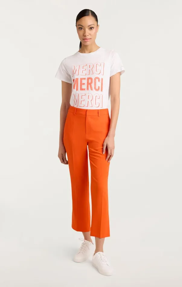 Women Tees and Pullovers Cinq Sept Pop Up Merci Merci Merci Tee Whitecherry Tomato