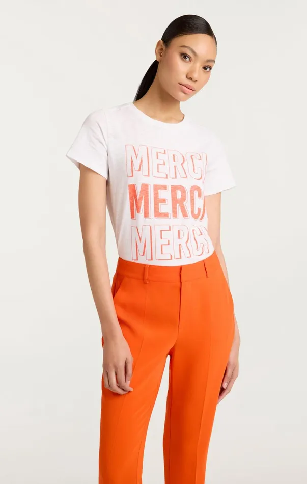 Women Tees and Pullovers Cinq Sept Pop Up Merci Merci Merci Tee Whitecherry Tomato