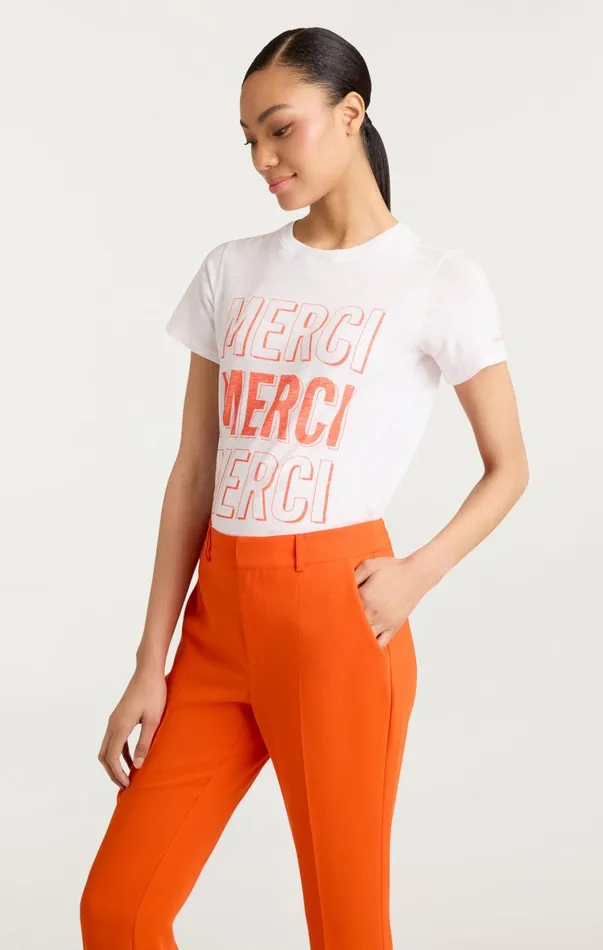 Women Tees and Pullovers Cinq Sept Pop Up Merci Merci Merci Tee Whitecherry Tomato