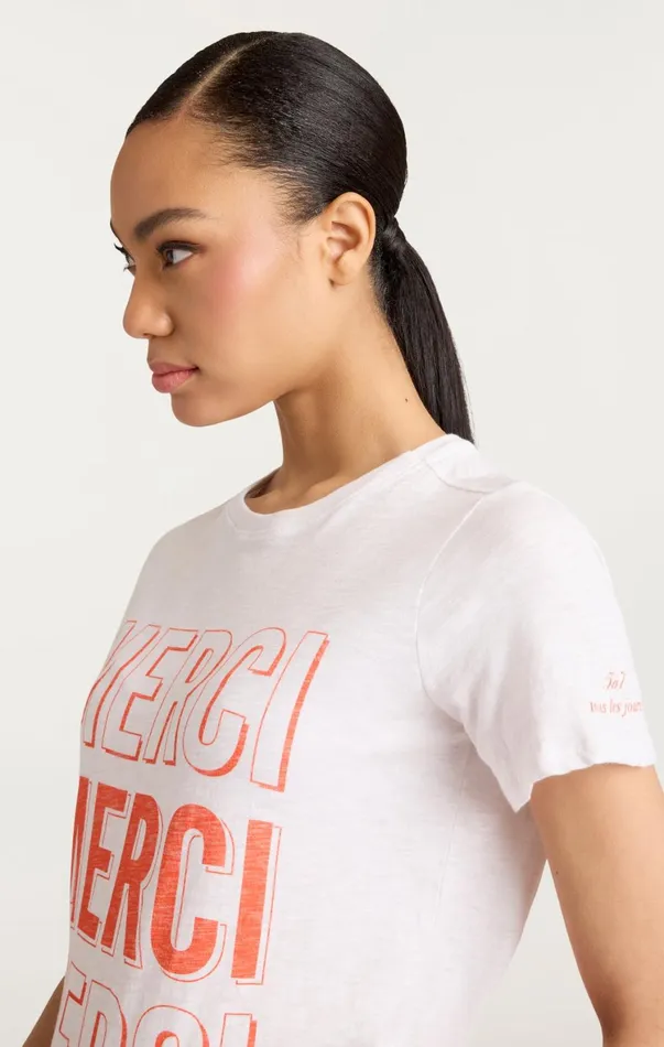 Women Tees and Pullovers Cinq Sept Pop Up Merci Merci Merci Tee Whitecherry Tomato
