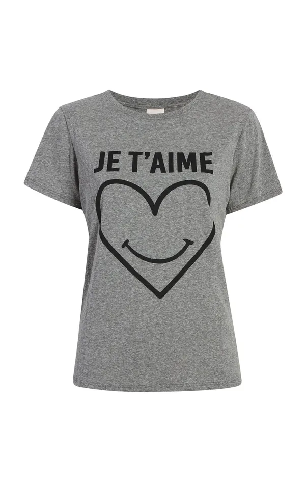 Women Tees and Pullovers Cinq Sept Smiling Heart Tee Heather Greyblack