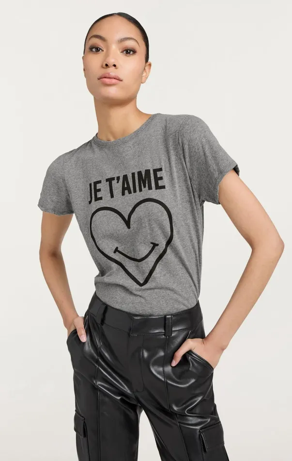 Women Tees and Pullovers Cinq Sept Smiling Heart Tee Heather Greyblack