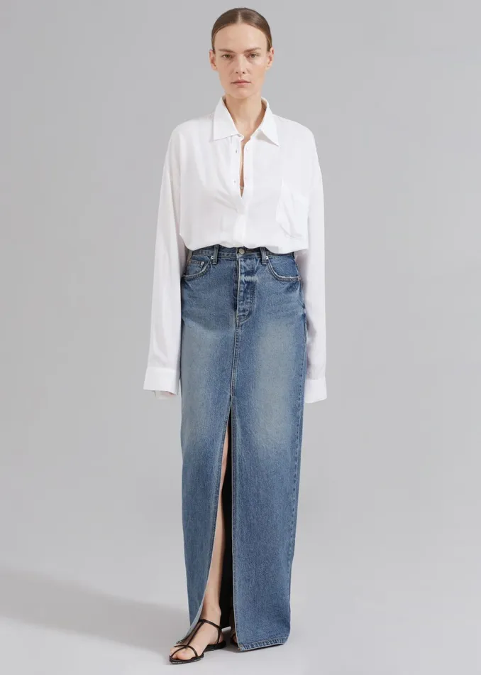 Women Texas Denim Pencil Skirt 8211 Medium Wash The Frankie Shop Bottoms