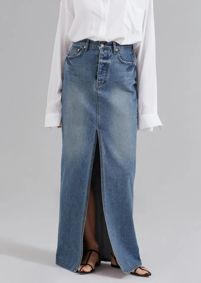 Women Texas Denim Pencil Skirt 8211 Medium Wash The Frankie Shop Bottoms