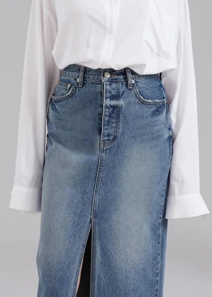 Women Texas Denim Pencil Skirt 8211 Medium Wash The Frankie Shop Bottoms