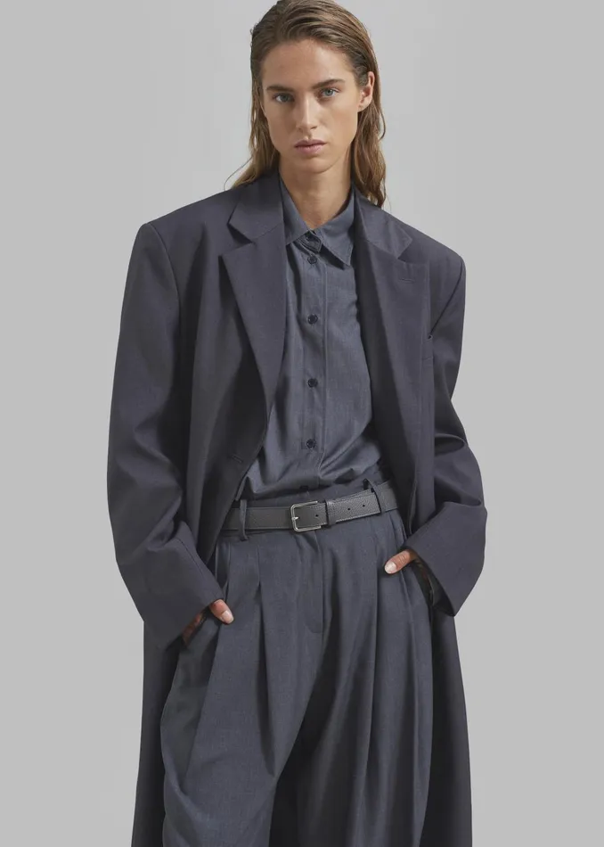 Women Toni Pebbled Leather Belt 8211 Grey The Frankie Shop