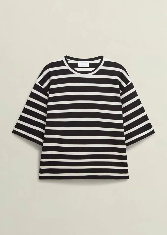 Women Tops Hobbs Holland Stripe TShirt Black Ivory
