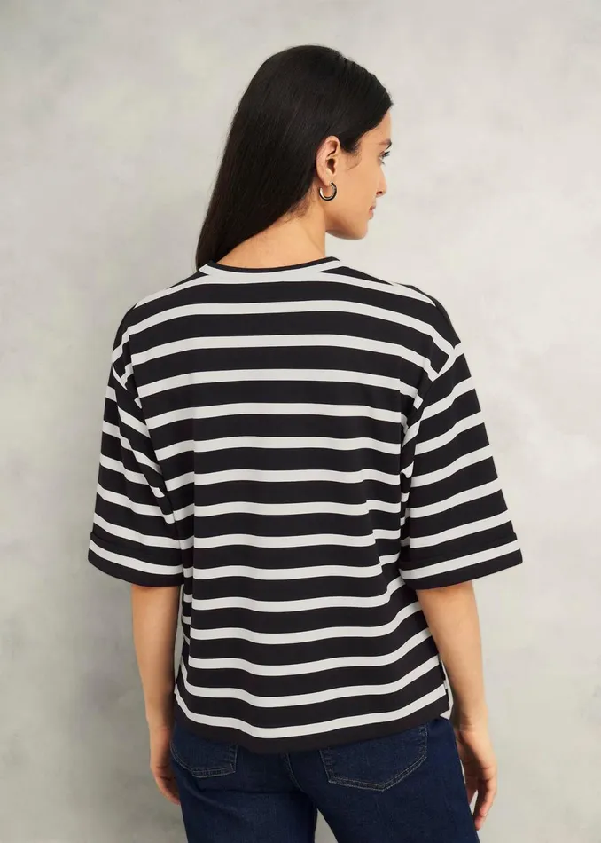 Women Tops Hobbs Holland Stripe TShirt Black Ivory