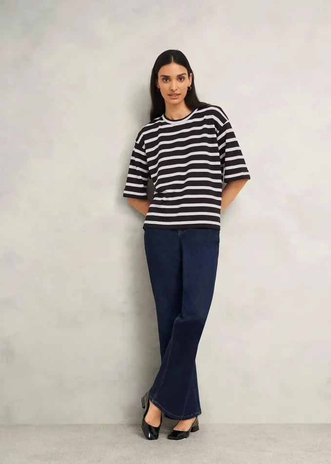Women Tops Hobbs Holland Stripe TShirt Black Ivory