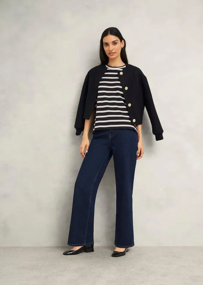 Women Tops Hobbs Holland Stripe TShirt Black Ivory