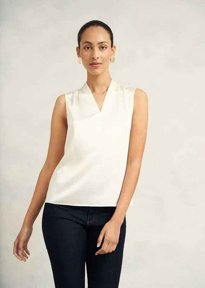 Women Tops Hobbs Nina Satin Blouse Ivory