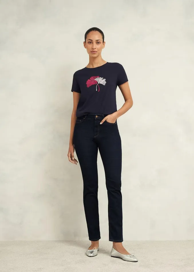 Women Tops Hobbs Pixie Cotton Embroidered TShirt Hobbs Navy