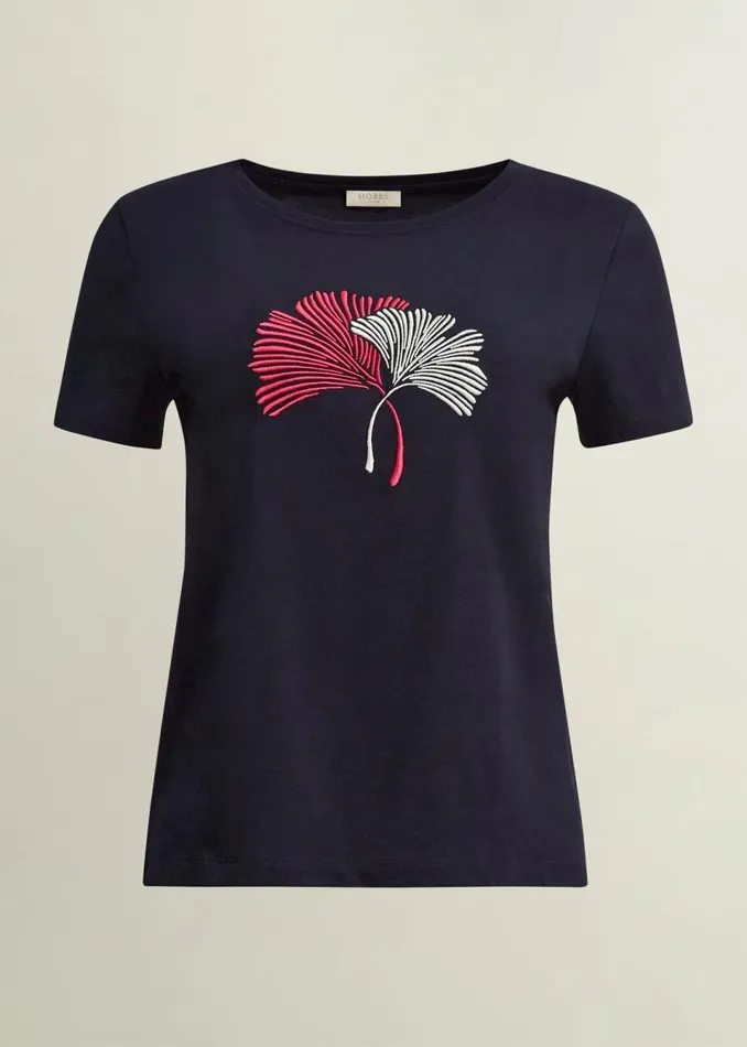 Women Tops Hobbs Pixie Cotton Embroidered TShirt Hobbs Navy