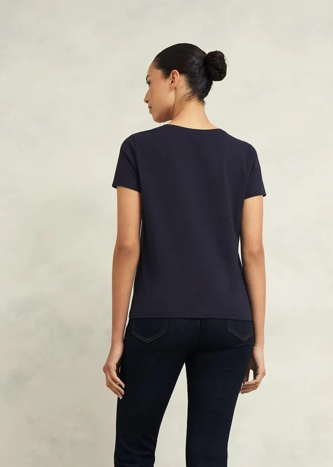 Women Tops Hobbs Pixie Cotton Embroidered TShirt Hobbs Navy