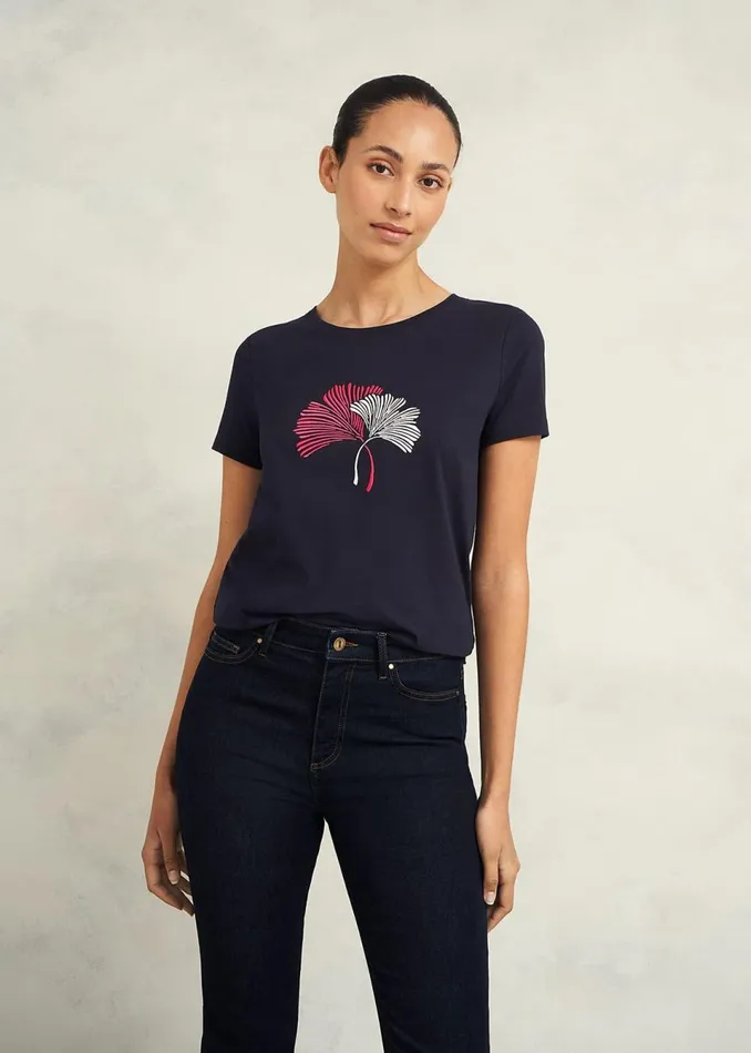 Women Tops Hobbs Pixie Cotton Embroidered TShirt Hobbs Navy