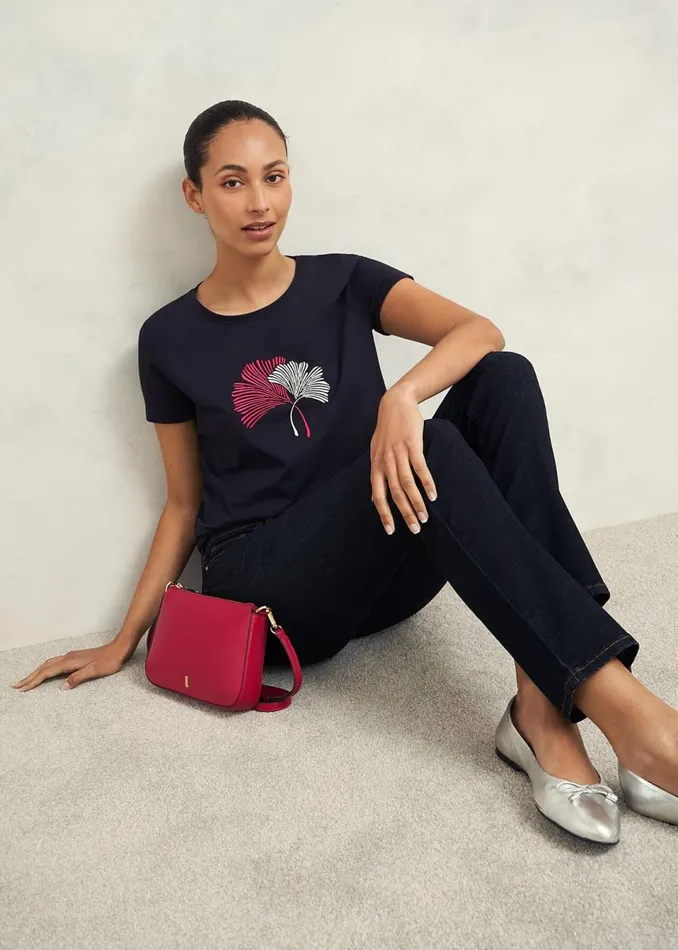 Women Tops Hobbs Pixie Cotton Embroidered TShirt Hobbs Navy