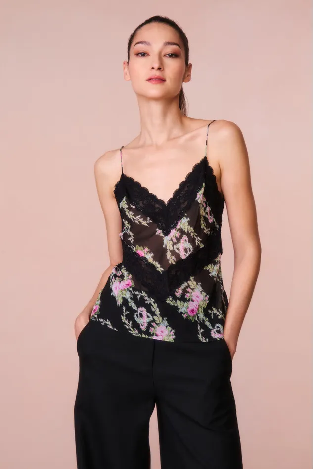 Women Tops LoveShackFancy Brimsley Floral LaceTrimmed Top Black Coffee