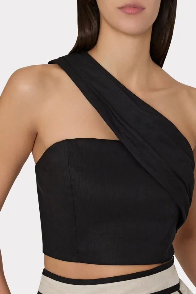 Women Tops Milly Arantza Draped One Shoulder Top Black Women Tops Milly Arantza Draped One Shoulder Top Black