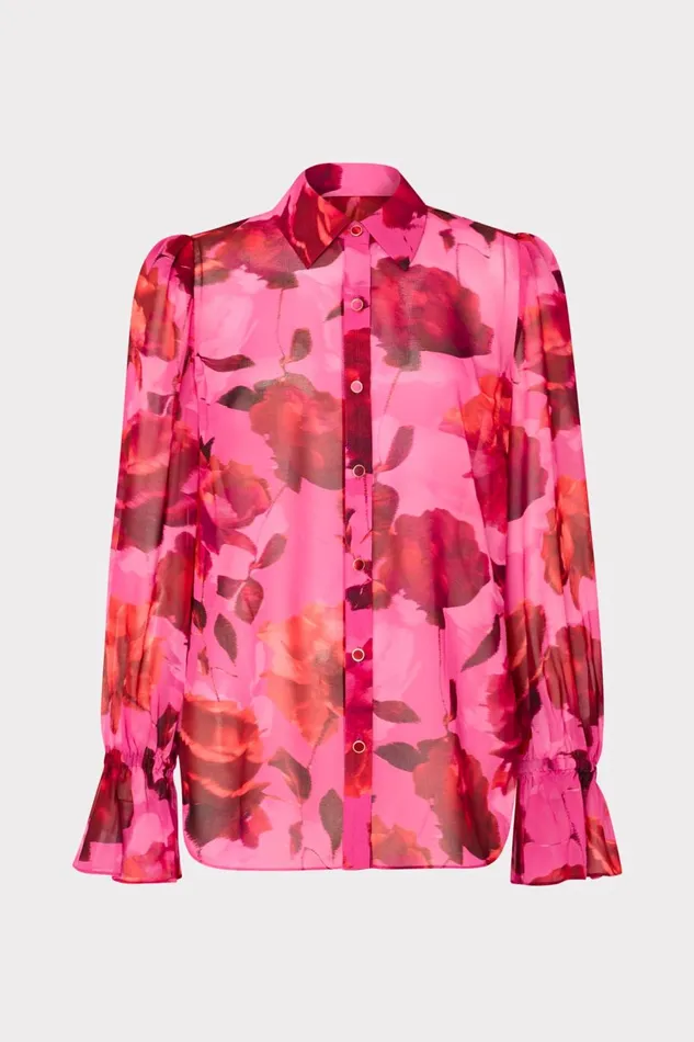 Women Tops Milly Lacey Blurred Blossom Printed Blouse Pink Multi