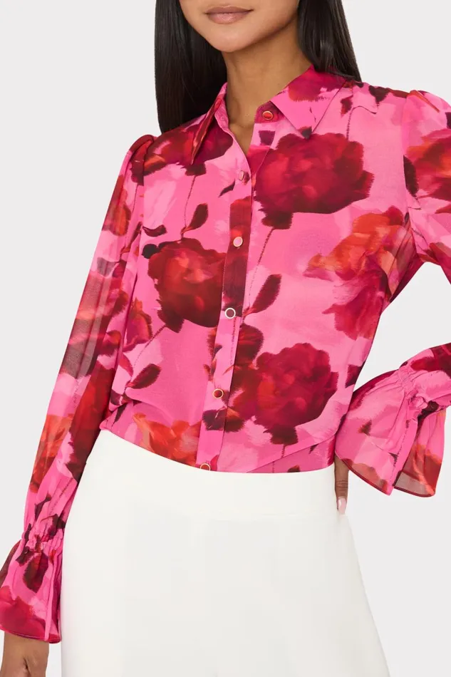 Women Tops Milly Lacey Blurred Blossom Printed Blouse Pink Multi Women Tops Milly Lacey Blurred Blossom Printed Blouse Pink Multi