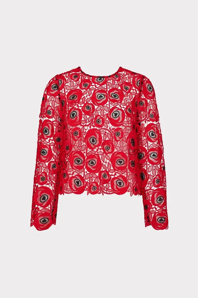 Women Tops Milly Nori Embroidered Lace Top Redblack