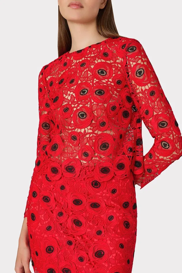 Women Tops Milly Nori Embroidered Lace Top Redblack