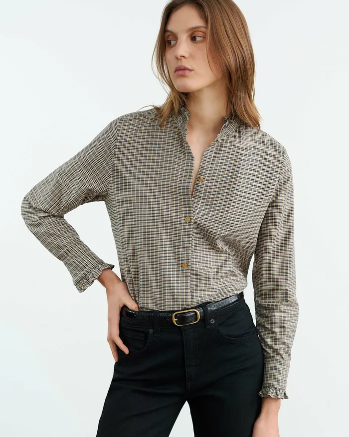 Women Tops Nili Lotan LYDIA SHIRT Honey Check