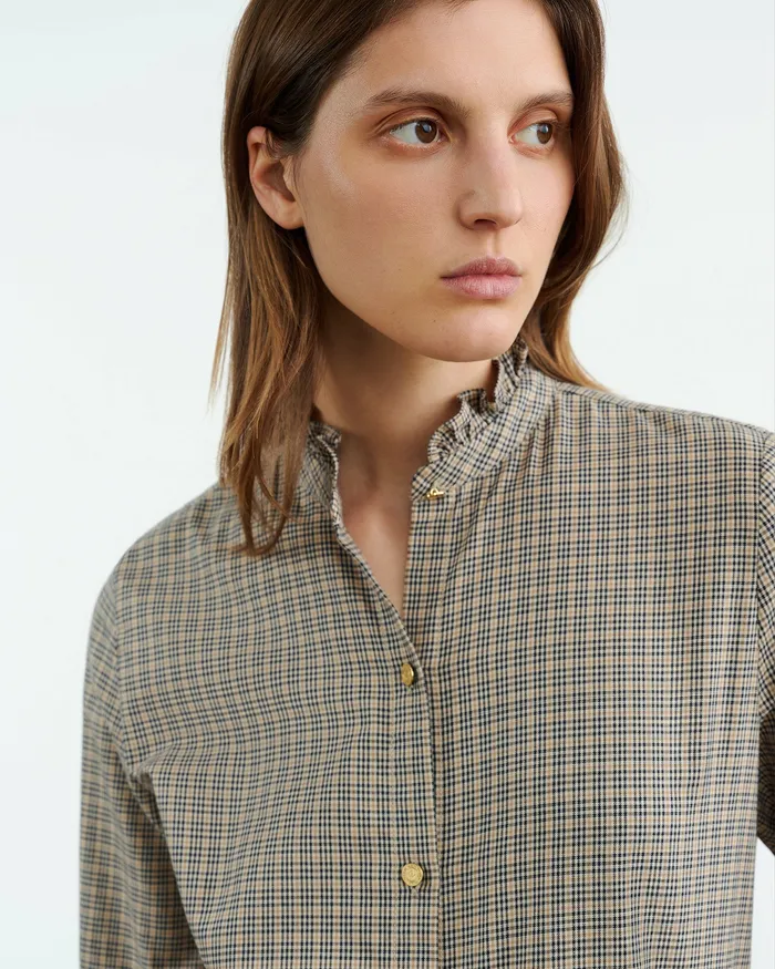 Women Tops Nili Lotan LYDIA SHIRT Honey Check