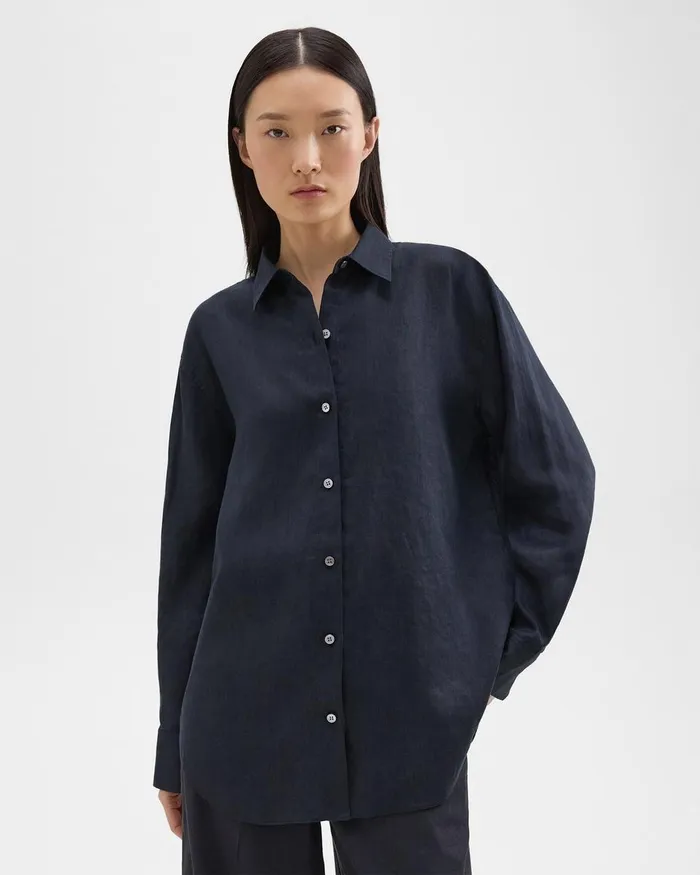 Women Tops Theory Boyfriend Shirt In Relaxed Linen Concord