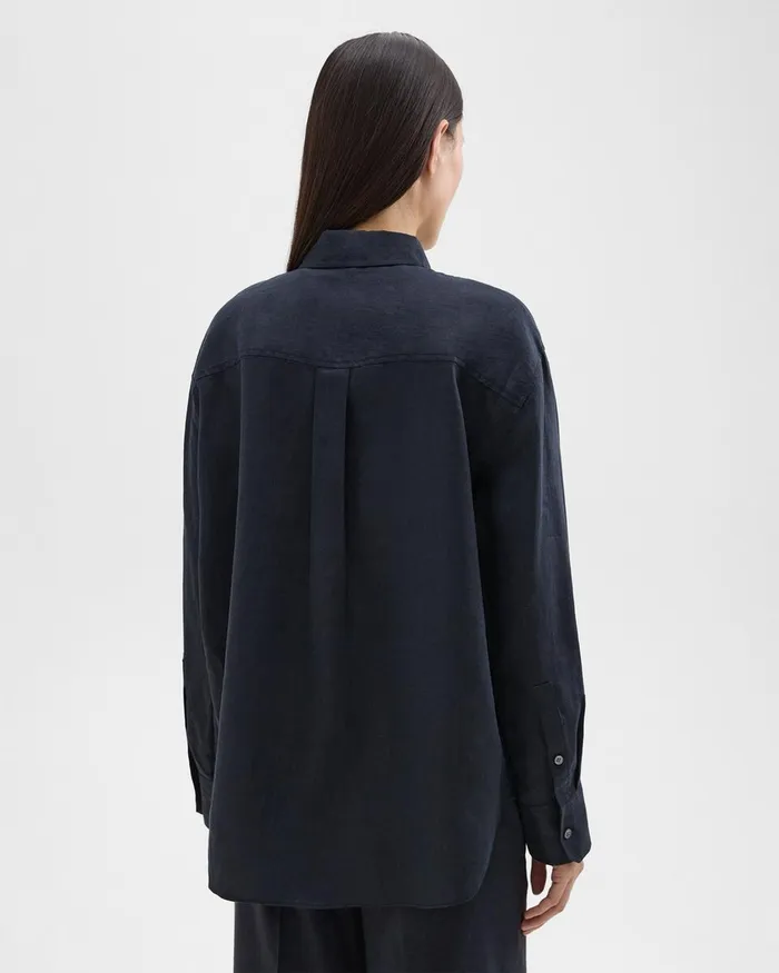 Women Tops Theory Boyfriend Shirt In Relaxed Linen Concord