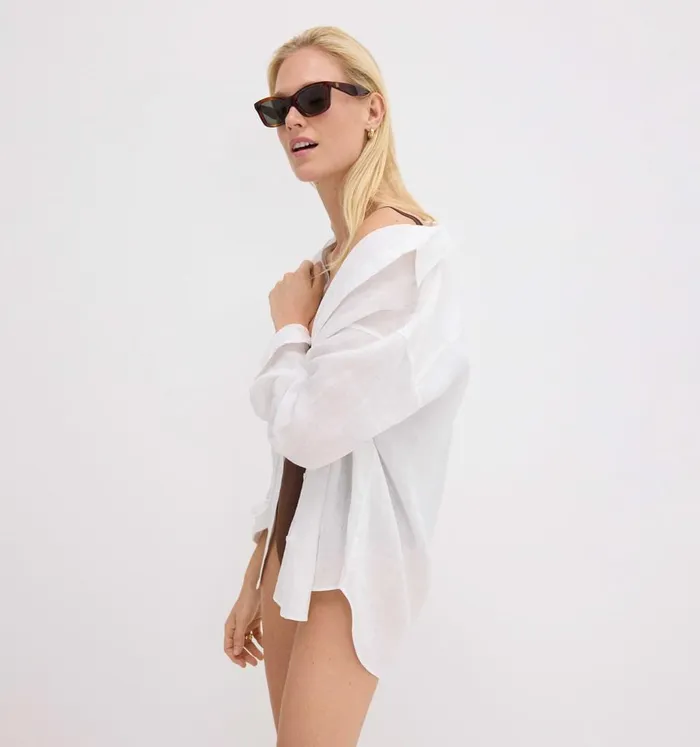 Women Tops Theory Boyfriend Shirt In Relaxed Linen Concord