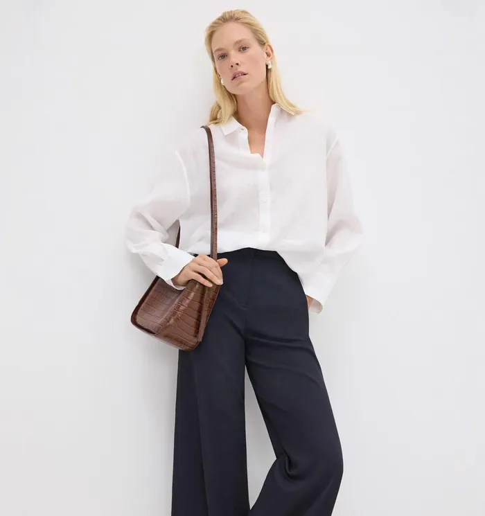 Women Tops Theory Boyfriend Shirt In Relaxed Linen Concord