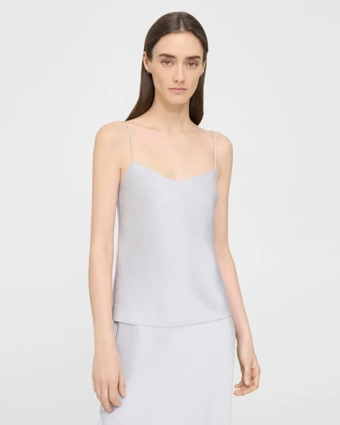Women Tops Theory Draped Camisole In Satin Silver